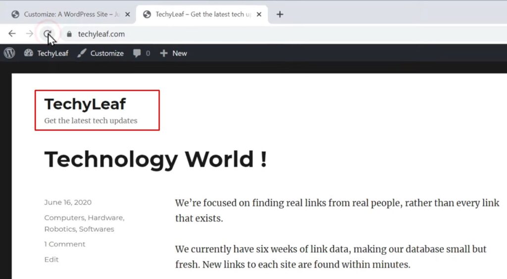 Refresh Website - to Change Site Title and Tagline in WordPress