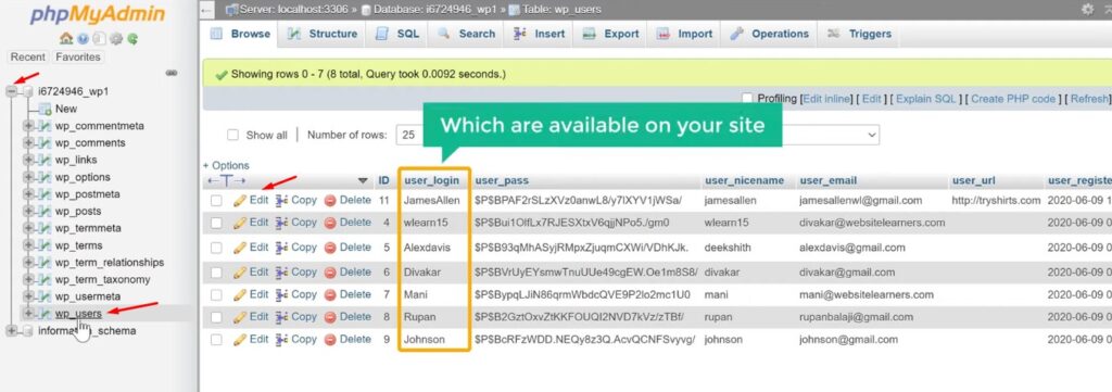 phpmyadmin interface - to Reset Your WordPress Password