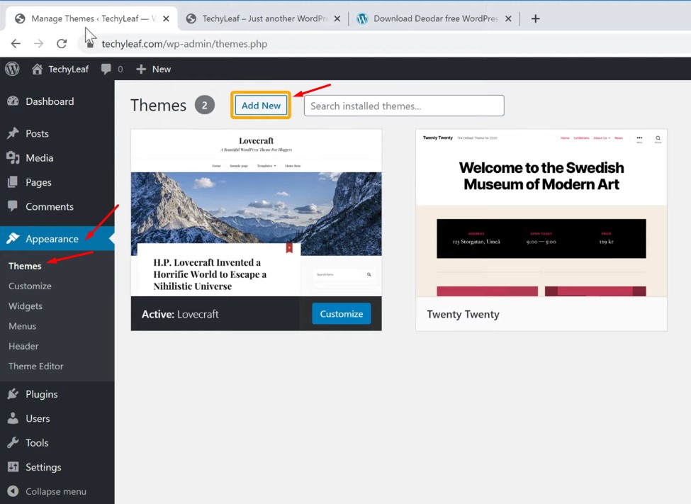Add New Theme - to Install a WordPress Theme