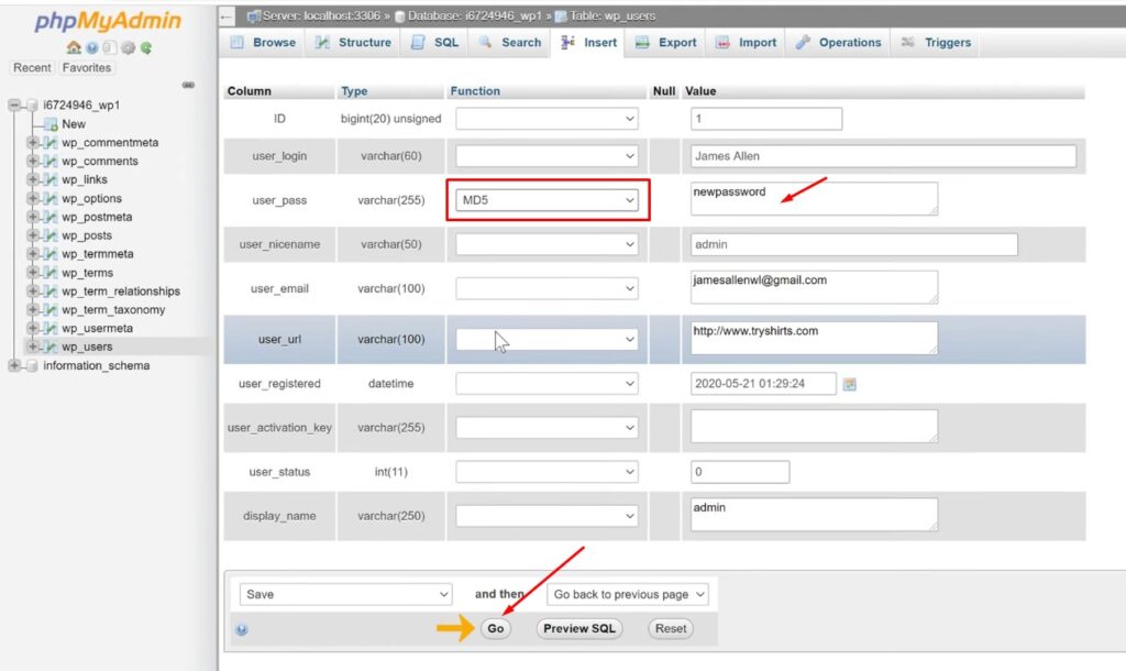 Change MD5 password - to Reset Your WordPress Password