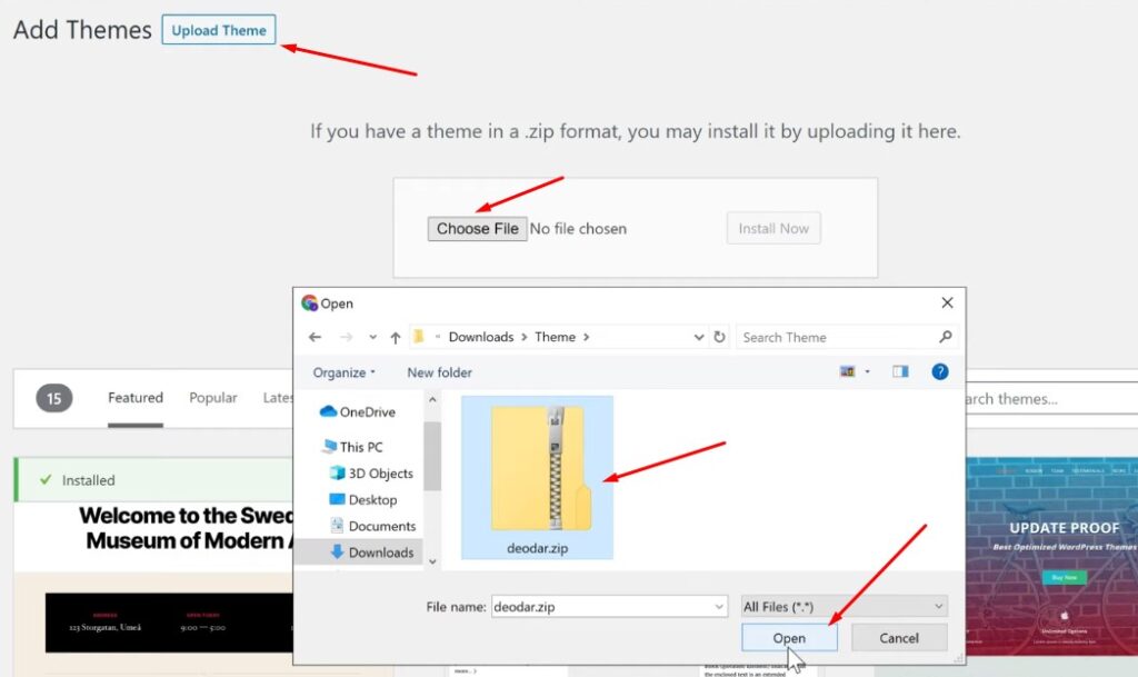 Upload Zip File - to Install a WordPress Theme