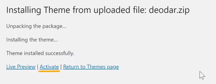 Activate Theme - to Install a WordPress Theme