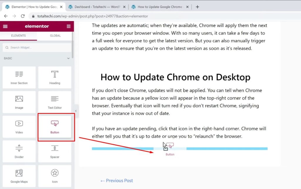 Drag and Drop Button Element