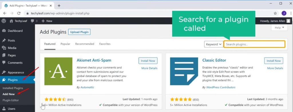 Add new plugin - to Reset your WordPress Site