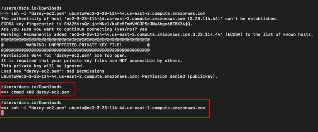 ssh Command to connect ec2