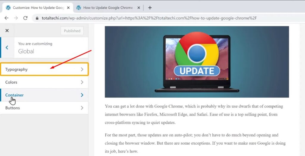 Customize Page - to Add Custom Fonts in WordPress