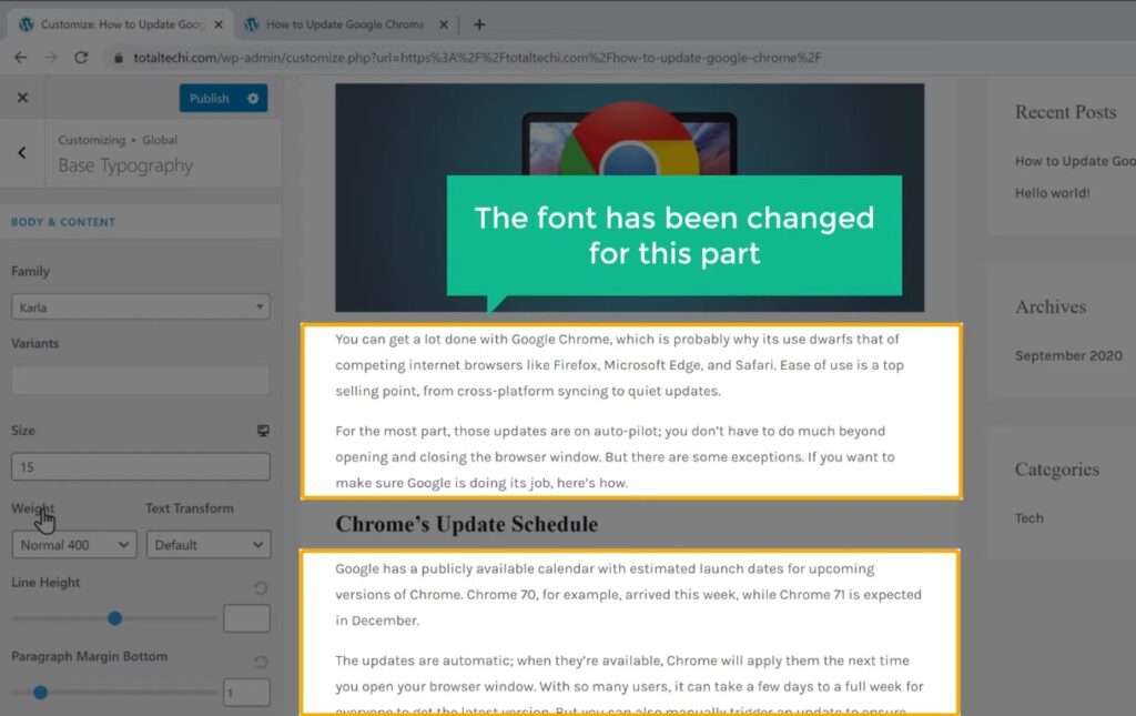font changed - to Add Custom Fonts in WordPress