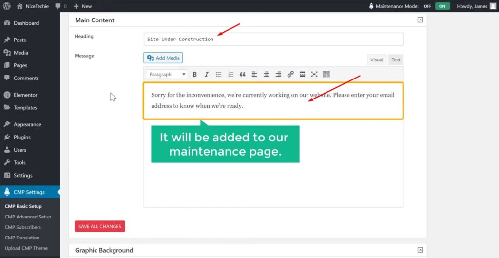 heading update - To Put Your WordPress Site In Maintenance Mode