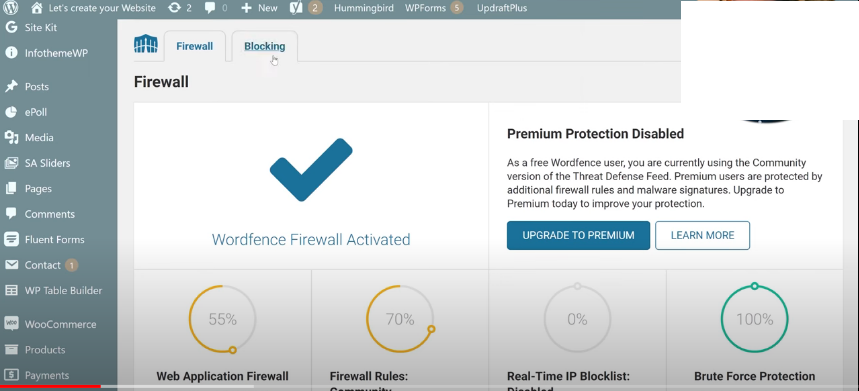 wordfence security firewall tab