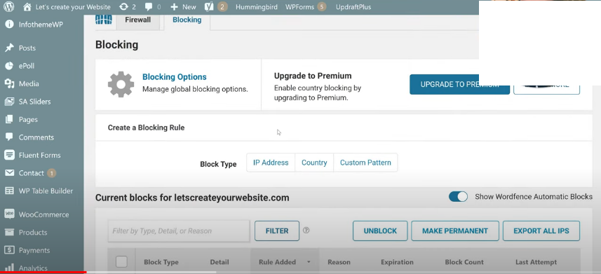 wordfence security blocking tab