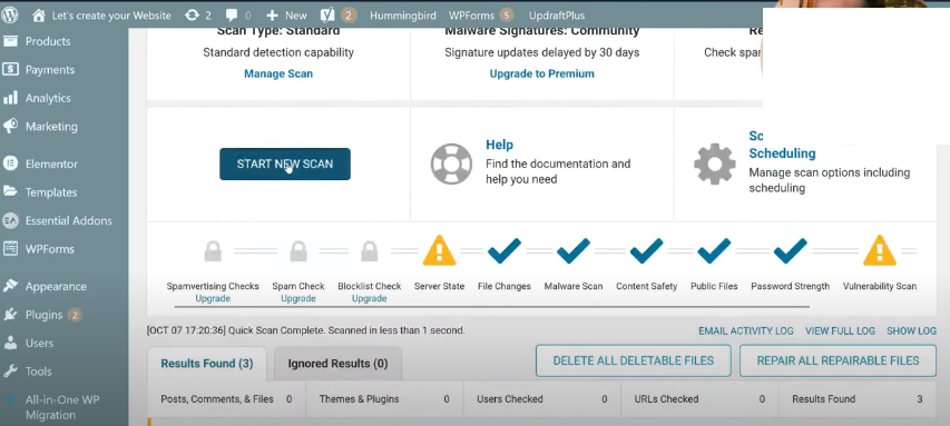 wordfence security malware scan