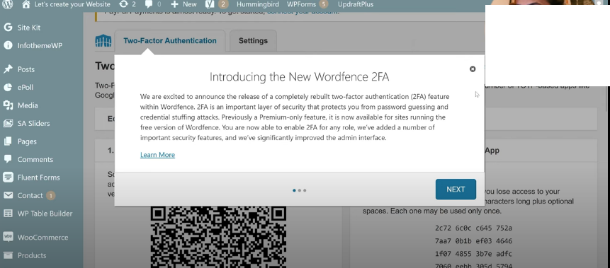 wordfence security two-factor authentication tab