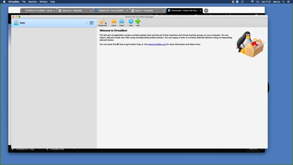 VirtualBox interface